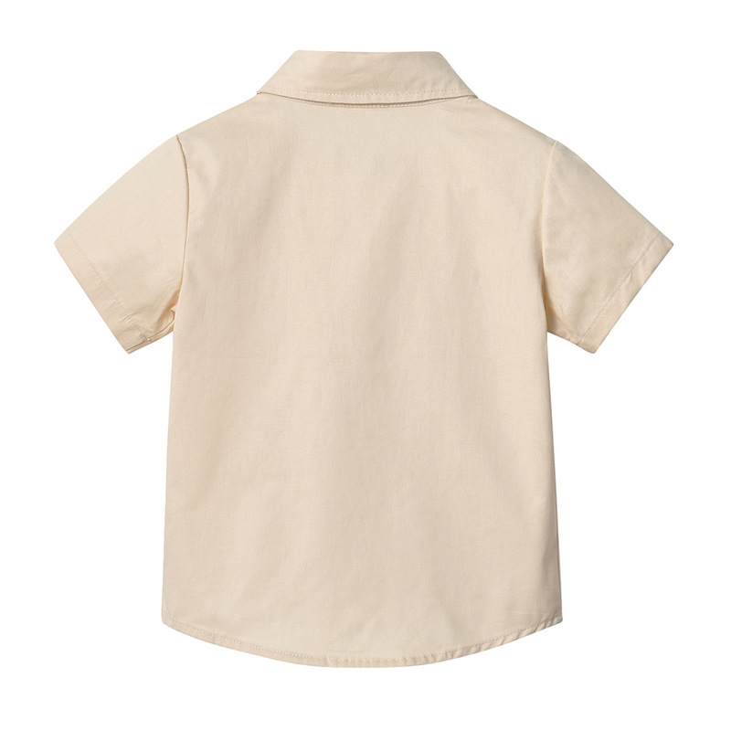 Cárdigan de solapa de manga corta de un solo pecho de verano para niños coreanos, corbata de estilo universitario para niños y niñas, camisa de color caramelo