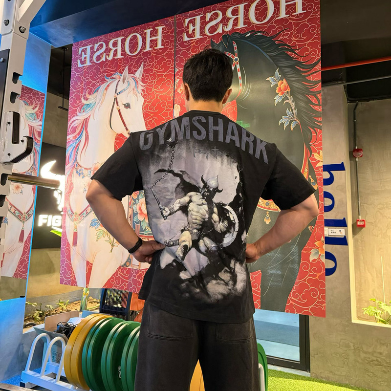 Gymshark Shark Spartan Warrior Fitness and Bodybuilding Sports Short-Sleeved Sweat-Absorbent Breathable T-Shirt European and American Sizes Loose Fit Gymshark Shark Spartan Warrior Fitness and Bodybuilding Sports Short-Sleeved Sweat-Absorbent Breathable T-Shirt European and American Sizes Loose Fit