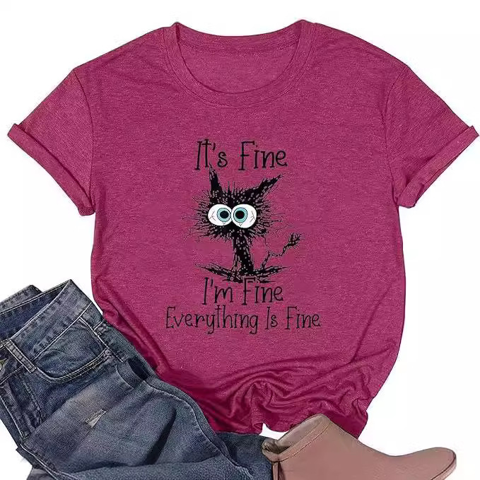 Foreign Trade Women's Top Cross-border E-commerce Amazon Cat Printed Short-sleeved T-shirt Foreign Trade Women's Top Cross-border E-commerce Amazon Cat Printed Short-sleeved T-shirt