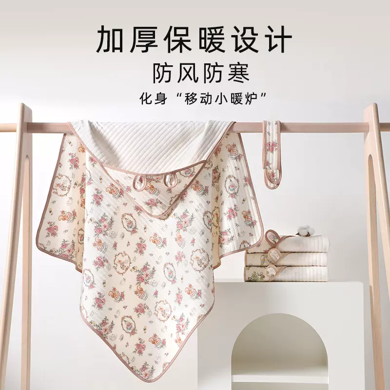 婴儿抱被产房包巾春秋款a类纯棉新生儿包被带帽包绑带外出包单
