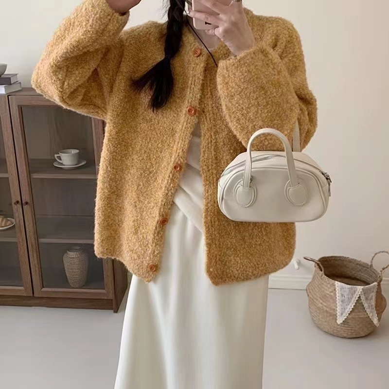 圈圈纱小众设计感针织衫开衫上衣女秋冬季新款慵懒风古着毛衣外套|undefined