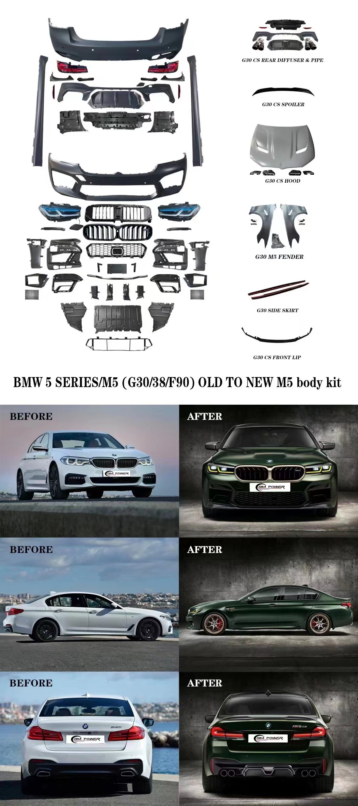 Suitable for Bmw 5 Series G30 M5 Old to New Body Kit Car Modification Parts, Large Quantity, Excellent Price, and Quality Assurance