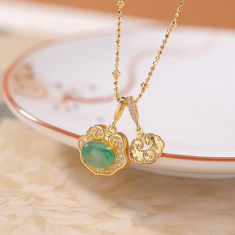 Mặt dây chuyền bạc S925 mạ vàng hình trứng mì Châu Phi phong cách đơn giản — Dây chuyền vàng