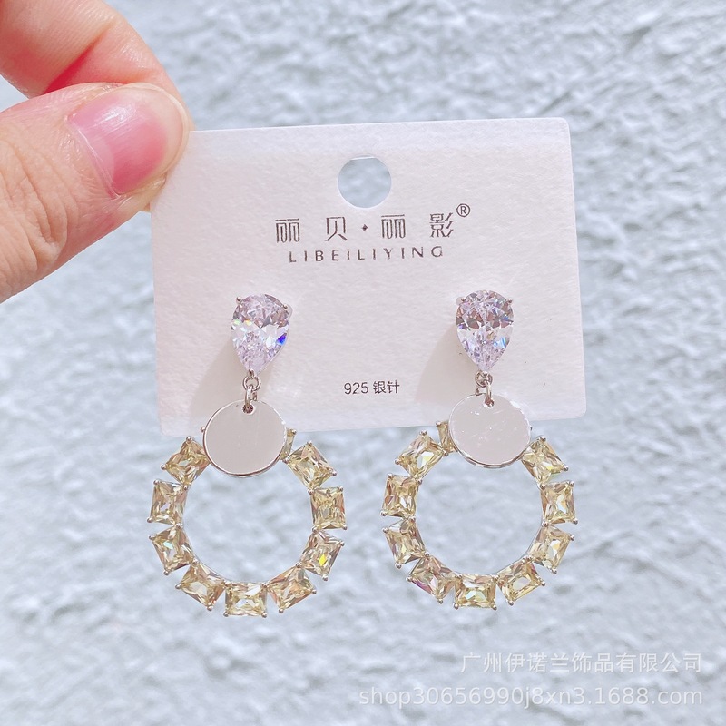 丽银/丽贝丽影闪锆吊坠轻奢风s925银针耳环高级感长款宴会奢华女|undefined