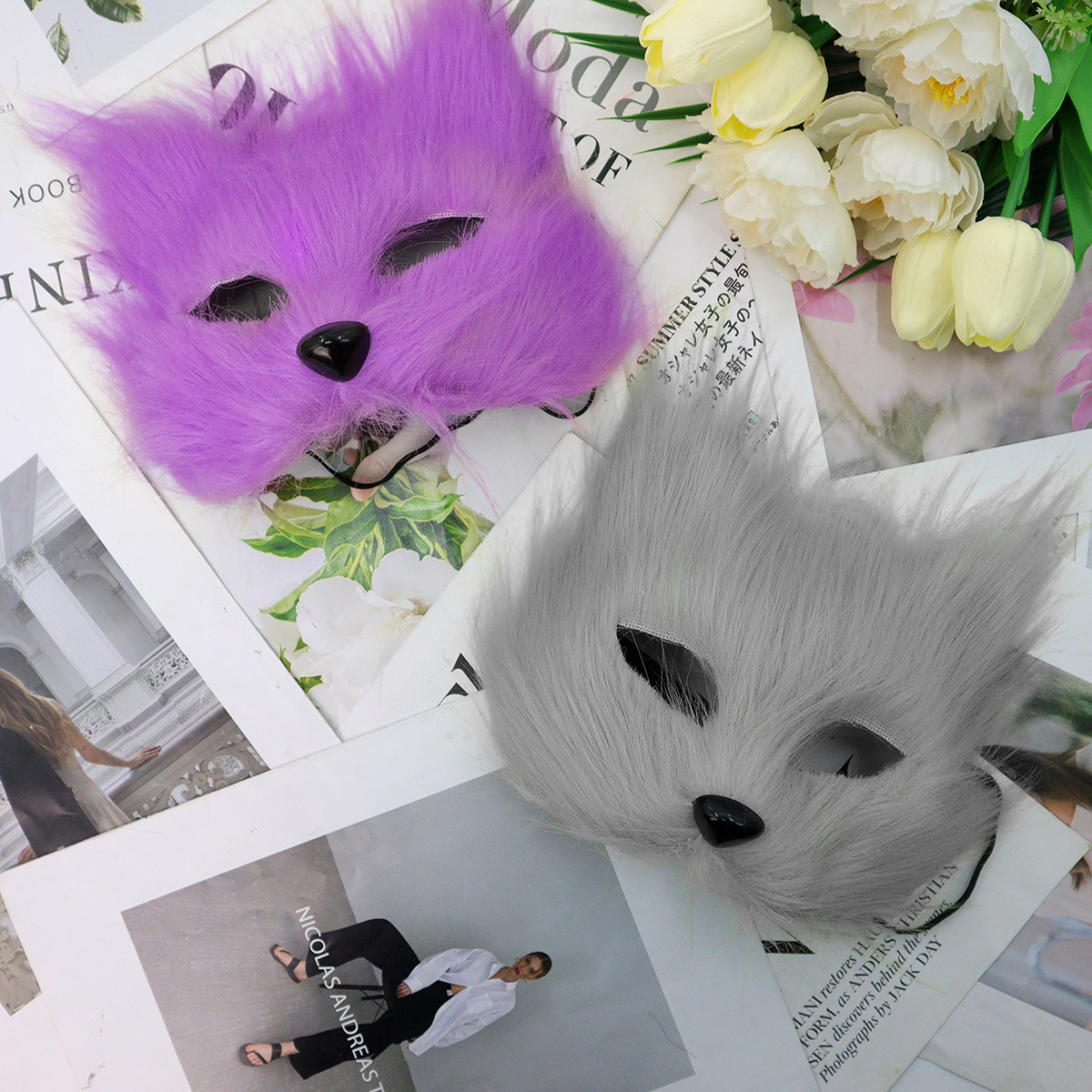 Halloween nuevo medio cara zorro máscara de peluche gato fuego props de fiesta maquillaje fábrica de ropa de baile al por mayor