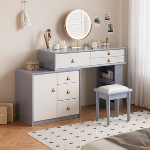 Solid Wood Cream Style Dressing Table for Bedroom Simple Modern Bucket Cabinet Integrated Large Capacity Makeup Table for Large and Small Apartment Makeup Table