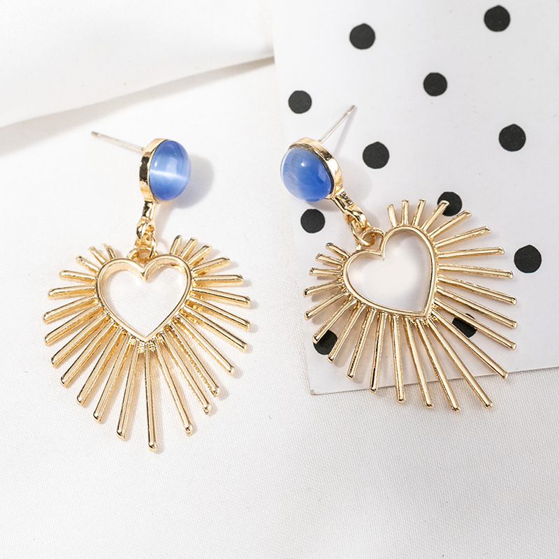 Travel, Daily Occasion 1 Pair Fashion Heart Shape Inlay Alloy Cat's Eye Stone Drop Earrings