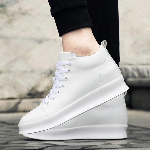 Autumn and winter inner height-increasing pad shoes for men, new Korean style thick-soled casual shoes, warm high-top, high-mouth, small white men's shoes