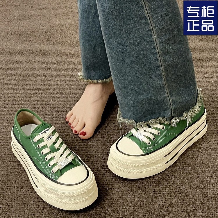 厚底增高帆布鞋秋季新款休闲2025女鞋小白鞋百搭透气松糕板鞋|undefined