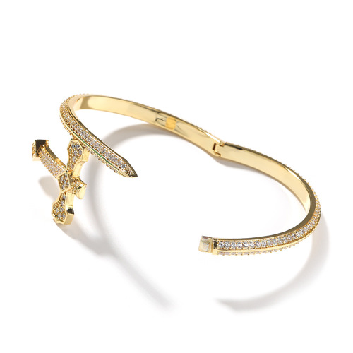 Hip-hop ancient cute European and American new product Sword of Justice bracelet copper inlaid with zircon full of diamonds trendy versatile hand jewelry wholesale