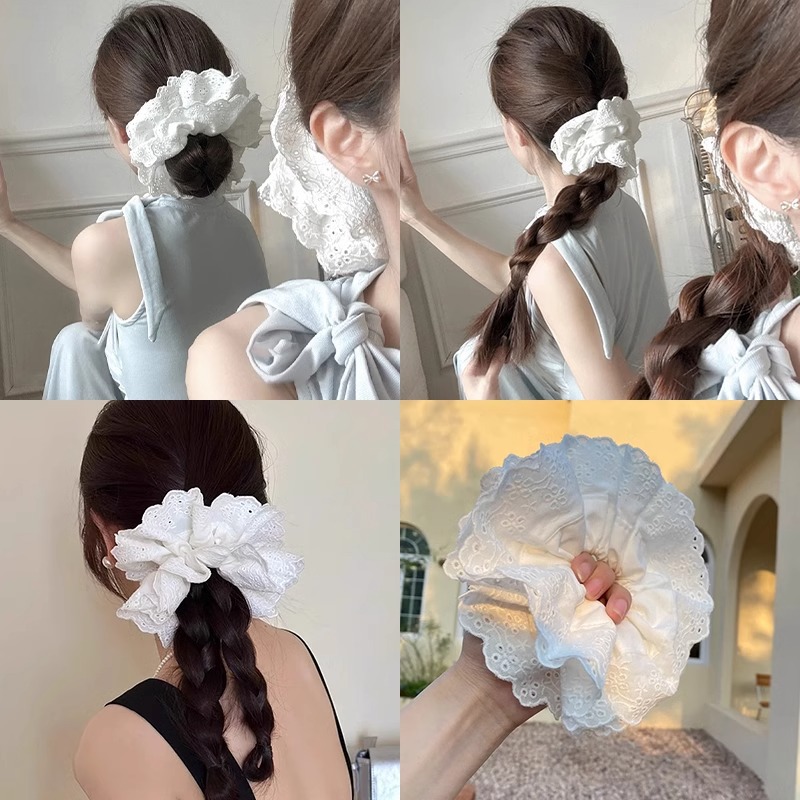 encaje blanco anillo de cabello de intestino grueso mujer sensación alta bola cabeza de cabello de cola de caballo temperamento atado cabello de cabello adornos de cabello