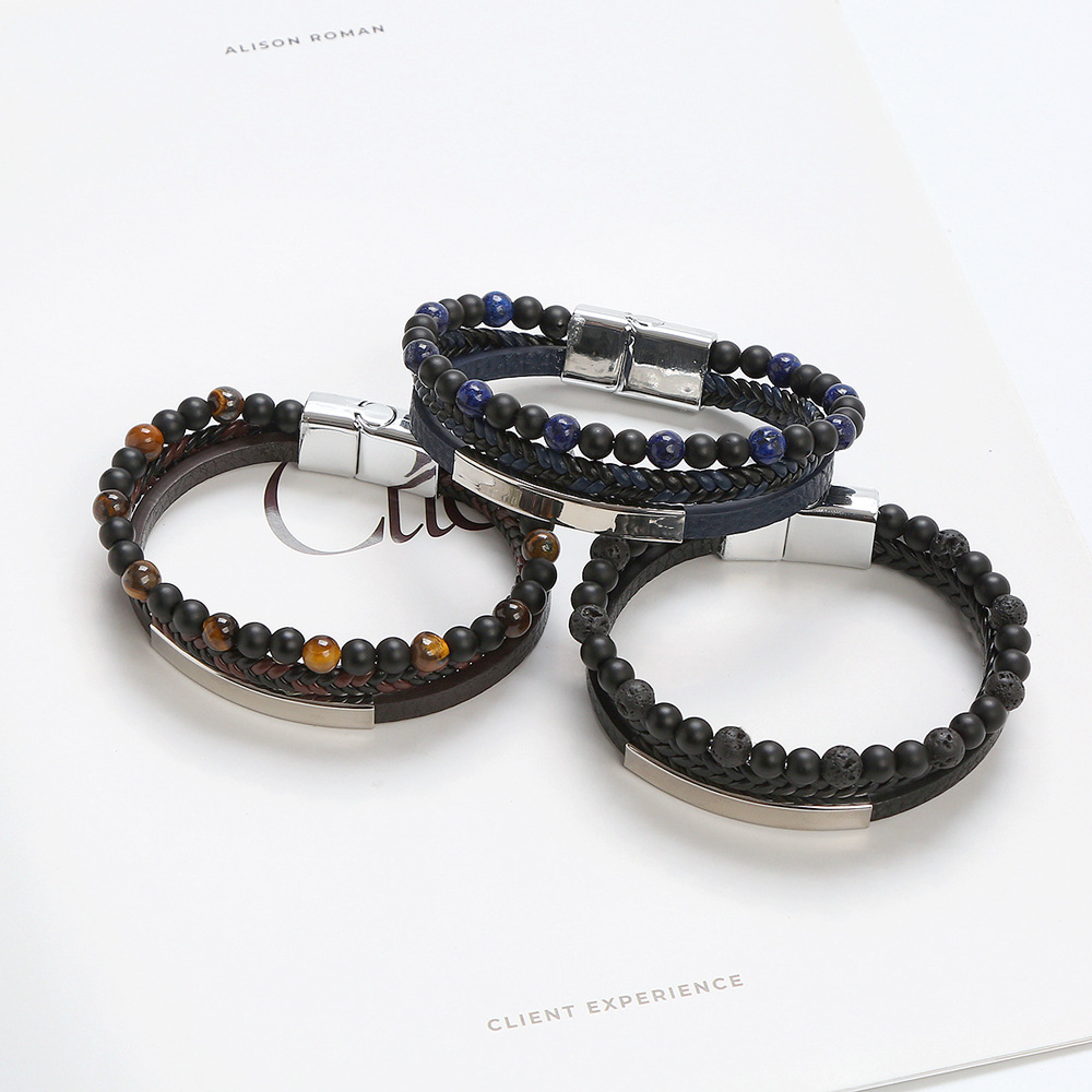 Round Pattern Men'S Gender Retro Round Alloy Braid Men'S Bracelets Men Cord & Leather Bracelets