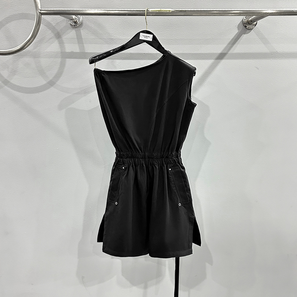 SUBHUMAN Women's | 2024 Summer Dark Style Sleeveless One-Shoulder Slim Waist Knitted Jumpsuit Top