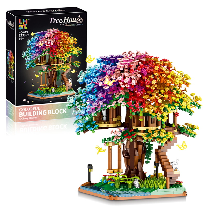 Casa de Árbol de Sakura 609, Bloques de Construcción de Micro Diamantes de Partículas Pequeñas, Juguete Educativo de Ensamblaje de Flores, Regalo para Niñas, Venta al por Mayor Transfronteriza