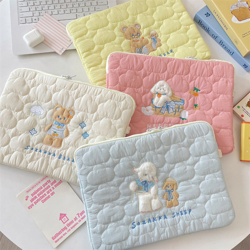58272 Ins Soft Cloud Cartoon Embroider iPad Tablet Bag 13/ 14inch Notebook Storage Bag