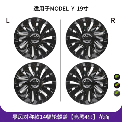 Cover Rings Wholesale, Hub cover - model-y-19inch-storm-symmetrical-full-coverage-wheel-hub-cap-glossy-black-floral-surface