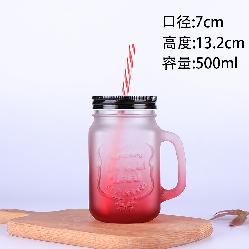 Fábrica al por mayor Polla taza Internet celebridad gradiente color Mason taza paja vidrio taza con mango fútbol taza de agua