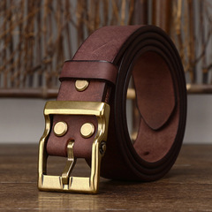 Retro thickened first layer cowhide copper buckle belt men's genuine leather trendy versatile tough guy jeans belt wholesale