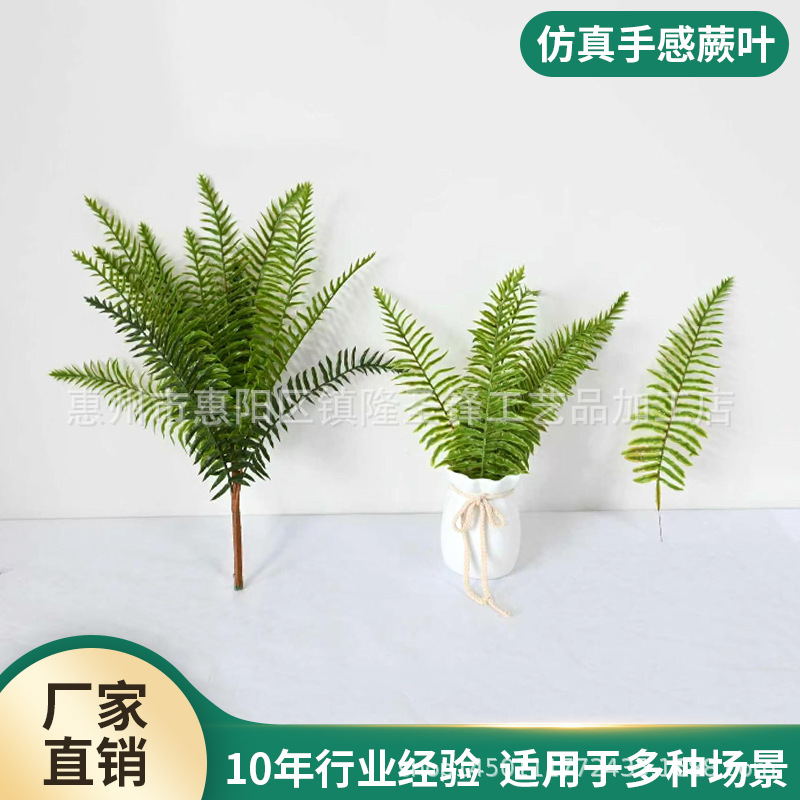Soft-touch artificial fern leaves, green plant landscaping materials, Persian grass potted plants, home decoration, large fern leaves wholesale