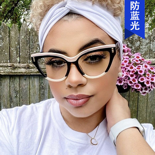 Personalized European and American cat eye women's glasses frame  new retro large frame flat mirror cross-border fashion trend glasses frame
