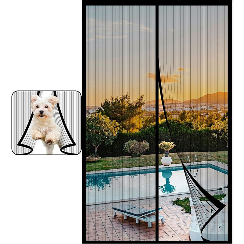 Cross-border Striped Black Magnetic Soft Yarn Door Curtain Summer Anti-mosquito and Insect Door Curtain Encrypted Embroidery Non-perforated Self-adhesive Door Curtain