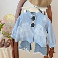 檸里女童長袖襯衫春秋裝女寶寶公主上衣棉洋氣小孩兒童襯衣24新款