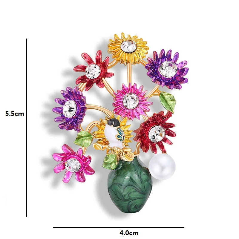 Factory direct supply enamel vase flower arrangement brooch fashion temperament all-match pearl plant flower series clothing accessories