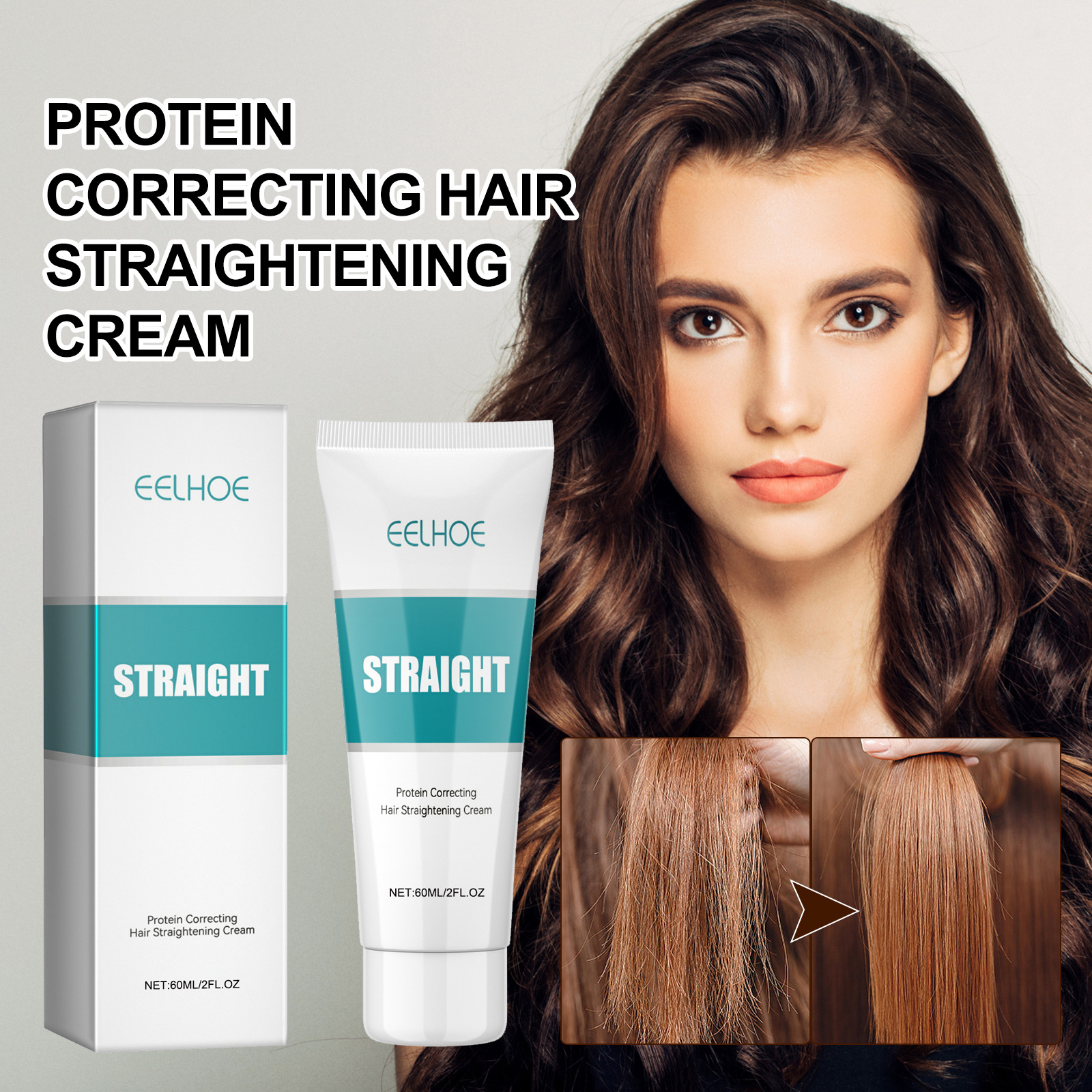 EELHOE protein correction straight hair cream straight hair soft without clip does not hurt hair mild softener
