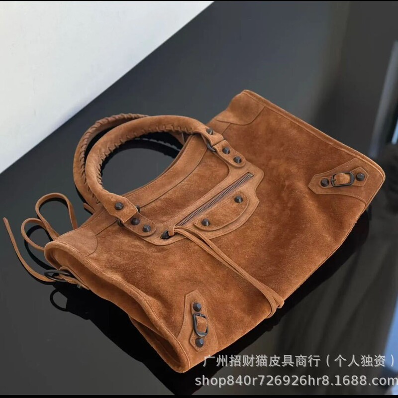 Paris 2025 Autumn/Winter Suede Studded Biker Tote Bag High-End Large Capacity Trendy Single Shoulder Crossbody Handbag