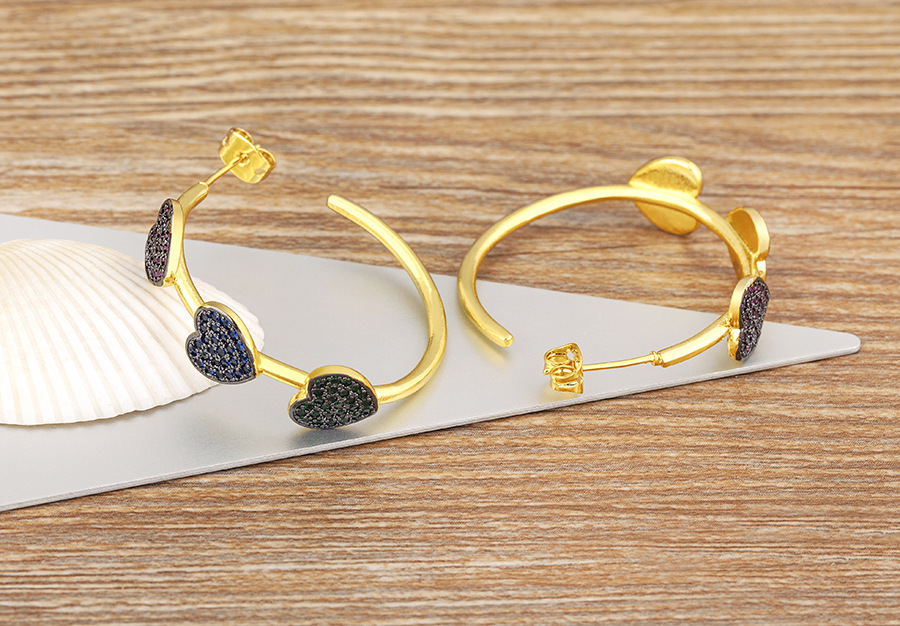 Pentagram, Heart Shape Pattern 1 Pair Casual Simple Style Pentagram Heart Shape Polishing Inlay Copper Zircon 18K Gold Plated Ear Studs