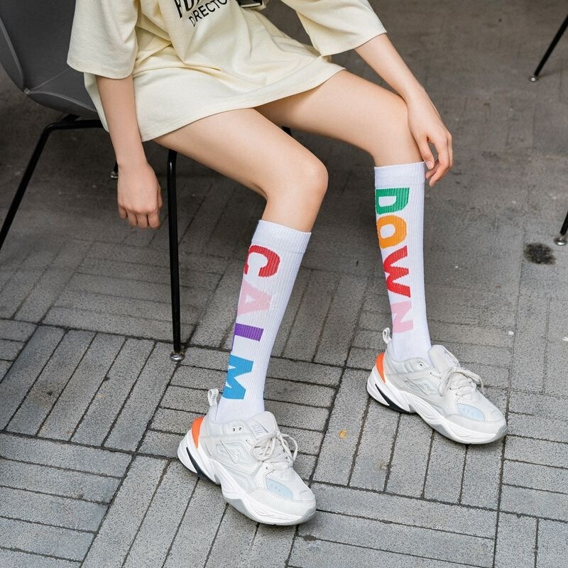 Sports Compression Socks for Women, Trendy and Versatile, Popular on Social Media, Half-Leg Calf Socks, Cotton, Mismatched Colors, Running Compression Elastic Socks