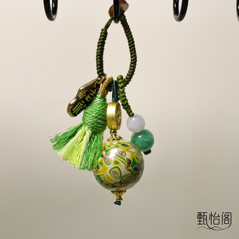 大漆圆珠包挂 挂件饰品手工配饰犀皮镶嵌螺钿大漆工艺漆器文盘玩|undefined
