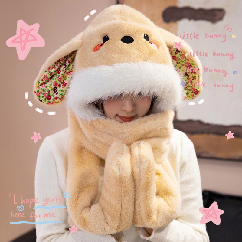 2025新款冬季加厚护耳骑行防寒保暖米乐熊帽子围巾手套三件套女