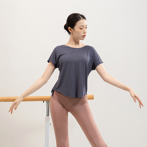 Yoga wear short-sleeved T-shirt women's summer beauty back slit blouse loose running sports fitness top dance practice clothes