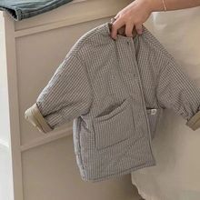 巨洋气保暖~韩版儿童格子加厚棉服男女宝宝秋冬款休闲棉衣外套