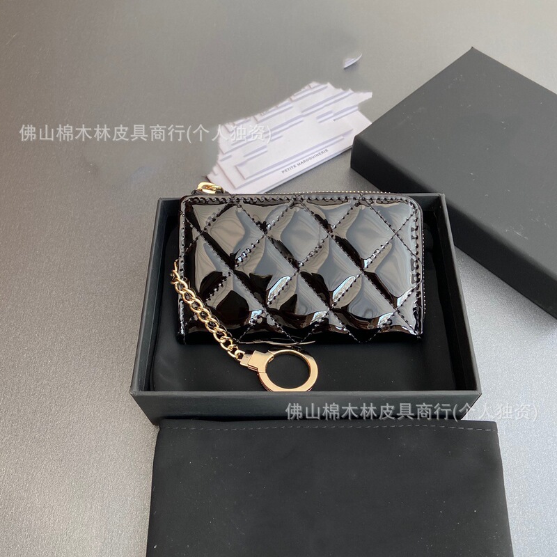 Cross-Border Original Leather Small Fragrant Patent Leather Wallet Coin Purse 2025 Fashionable Simple Ladies Card Holder Zipper Small Bag