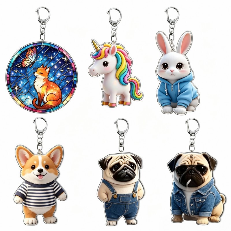 Cross-Border New Product Animal Cartoon Acrylic Keychain Pendant Decoration for Bags and Accessories