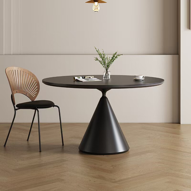 Round Dining Table, Slate Dining Table, Pure White, Simple Round Table for Living Room, Ivory White Style, Household Round Table Set for Small Apartments