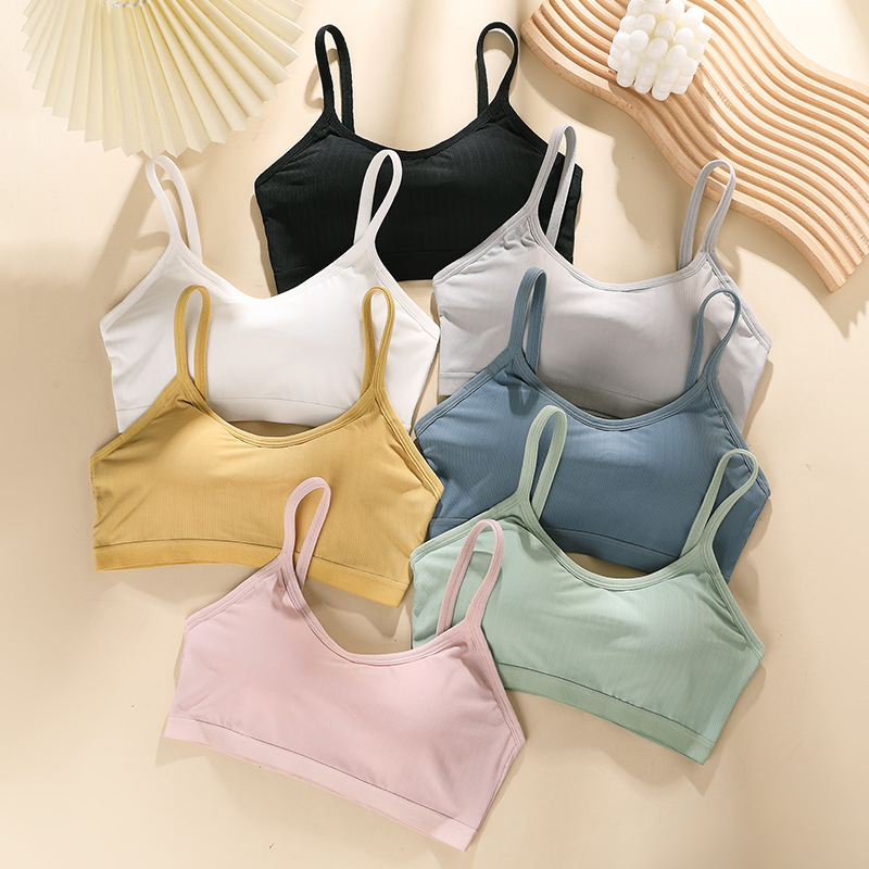 Ice Silk beauty back one-piece anti-exposure wrapped chest fixed cup cover junior high school student vest camisole tube top bottoming women