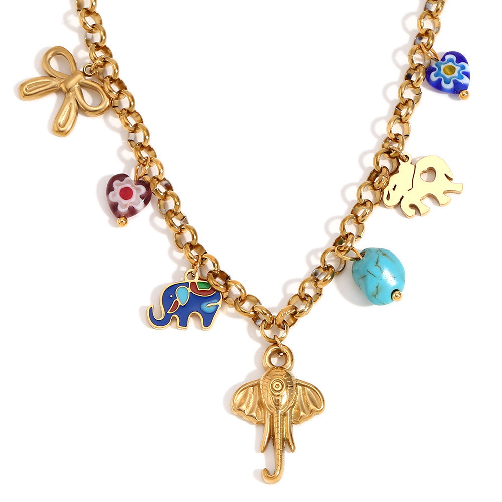 Niche creative personalized color necklace stainless steel plated pendant handmade chain necklace_voghion.com