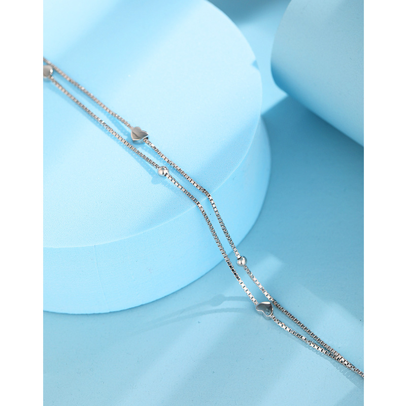 Corea del Sur personalidad simple verano pie joyería s925 plata esterlina simple doble en forma de corazón playa del grano tobillera Mujer al por mayor
