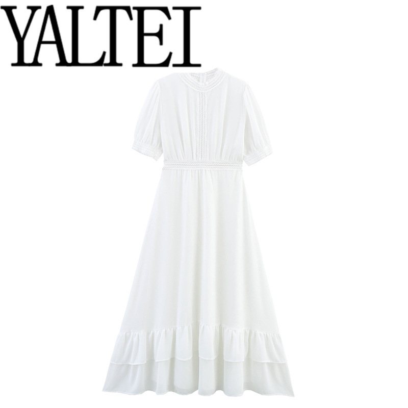 Zar Spring New Women's European and American French Fashion Long Patchwork Lace Pure Lust Ruffle Hem Dress