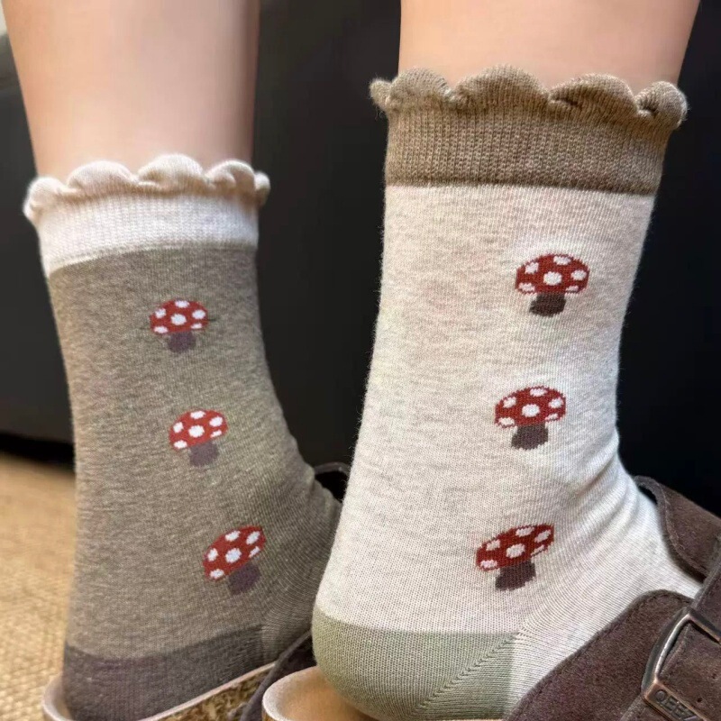 The Color Scheme of the Rice-Colored Socks Is Really Beautiful! the New Spring Products Are so Cute~ Retro Mushroom Mid-Calf Pure Cotton Socks for Women The Color Scheme of the Rice-Colored Socks Is Really Beautiful! the New Spring Products Are so Cute~ Retro Mushroom Mid-Calf Pure Cotton Socks for Women