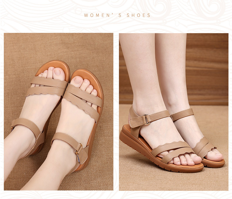 Sandal nữ đế bằng da thật chống trơn trượt, đế mềm thoải mái — màu be chi tiết 18