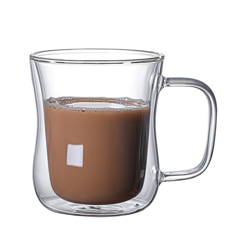 Taza de vidrio de alto silicio de silicio resistente a altas temperaturas, cinta transparente creativa para el té de flores, taza de café de leche, taza de vidrio de doble capa aislante