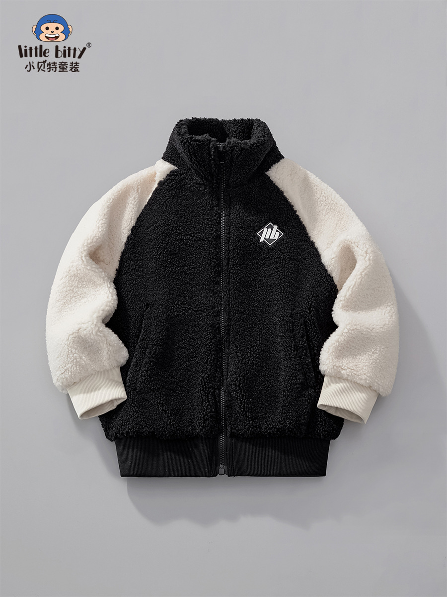 2025 Autumn and Winter Children's Jackets Clothing Fashionable Color Matching Lamb Velvet Jackets for Boys and Girls Medium and Large Children's Jackets