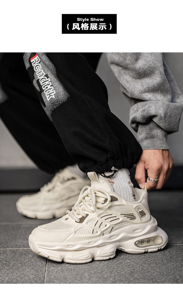 Giày sneaker nam cổ thấp buộc dây đế dày bọc da phong cách thời trang, giày thể thao tăng chiều cao — Cà phê ZS-F 8965m, ZS-F8965 Xingka, ZS-F8965 màu đen chi tiết 3