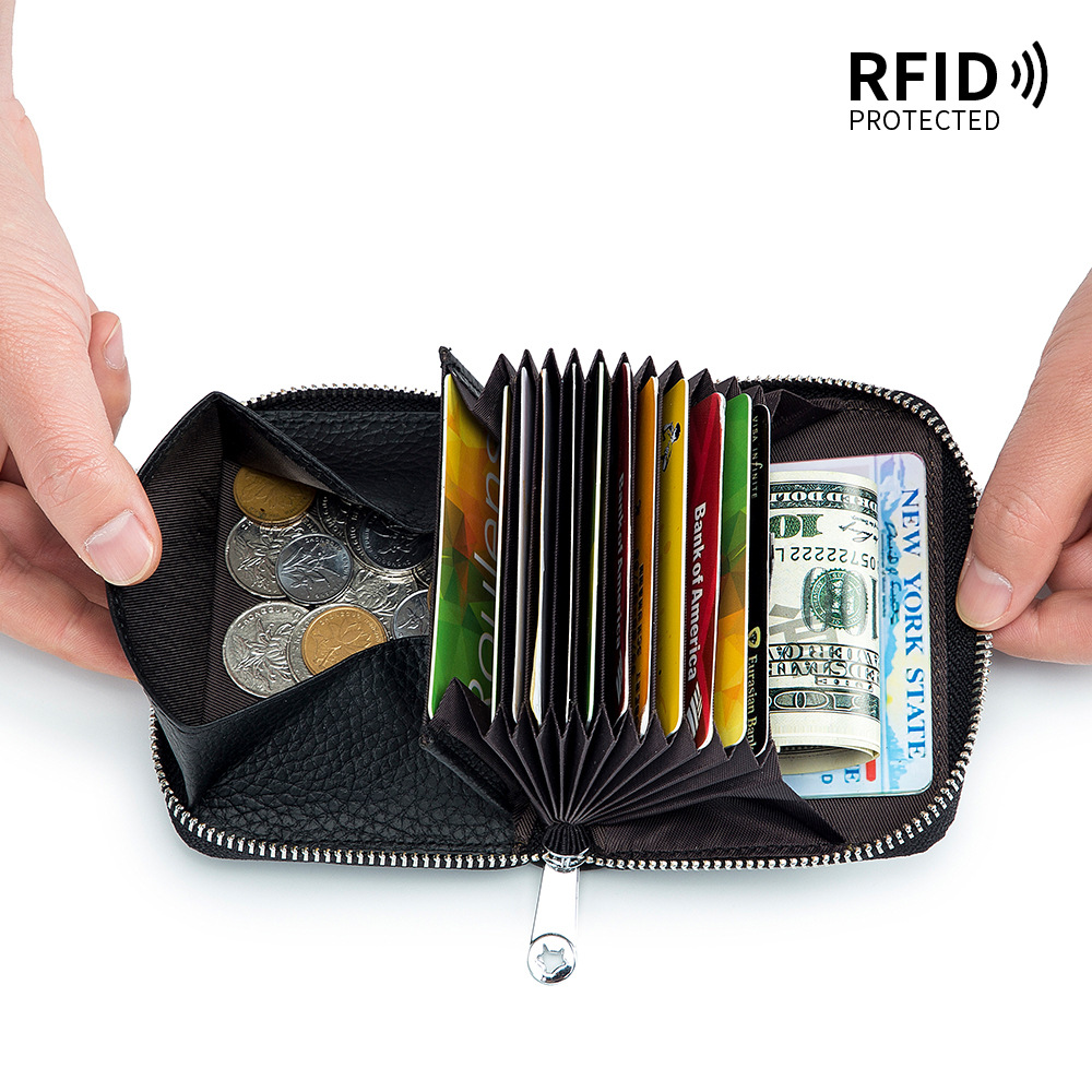 Heißer verkauf große kapazität reißverschluss akkordeon karte aus echtem leder RFID Japanischen multifunktionale geldbörse_voghion.com