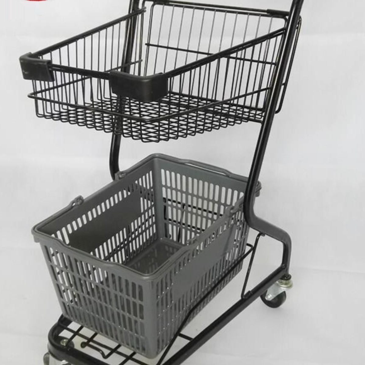 超市购物车家用手推车双层小型理货车超市购物小推车ktv啤酒推车