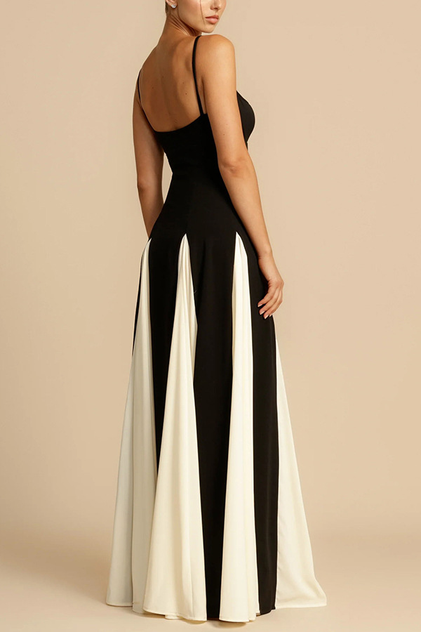 Sexy Style Wholesale Women's Sexy Contrast Binding Color Block Holiday Date Strap Sleeveless Strap Dress Swing Dress
